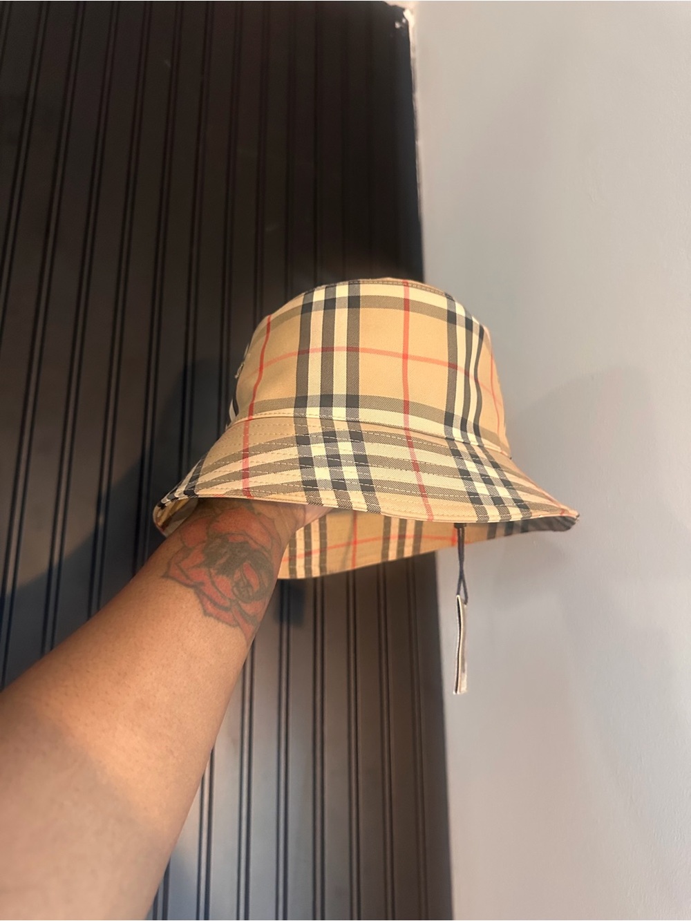 Burberry Beige Plaid Bucket Hat